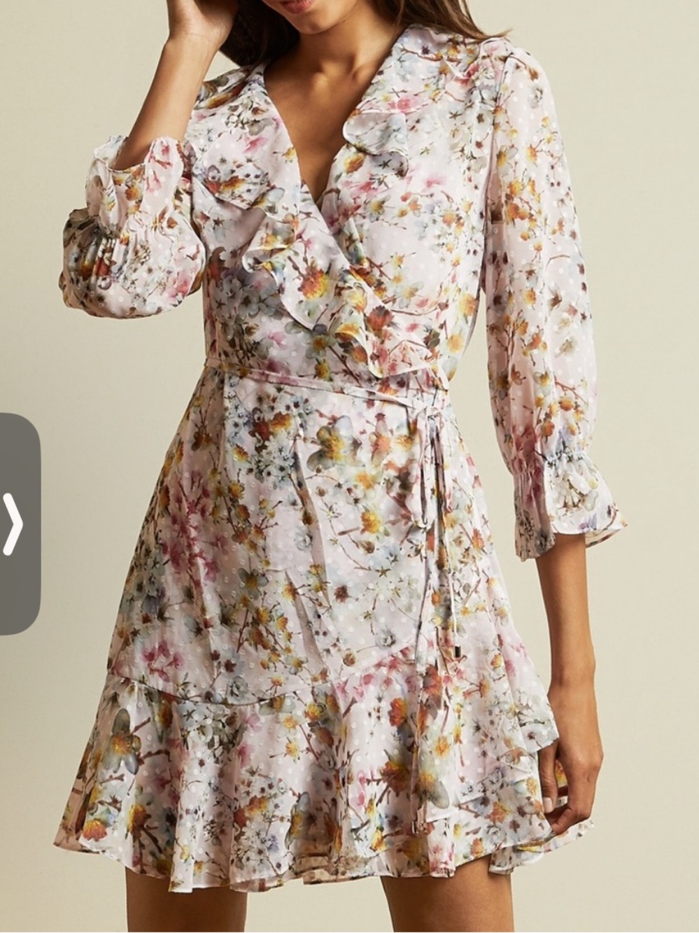 Ted Baker Pink Floral Wrap Dress with Ruffle Trim size 2 (US Size 6)